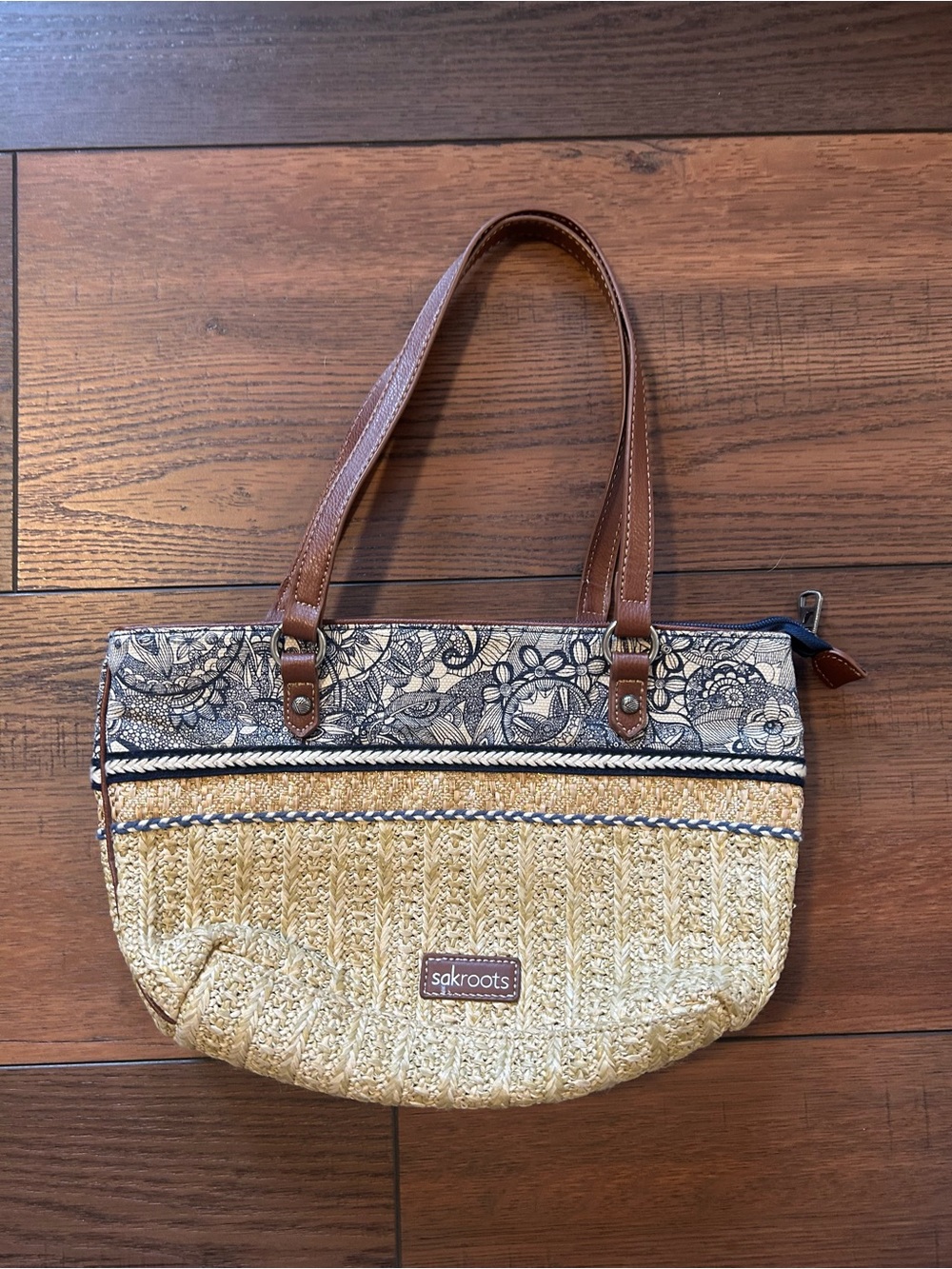 Sakroots Ellis Small Satchel Purse, Woven Straw Tote, Boho Summer Shoulder Purse - Picture 2 of 9